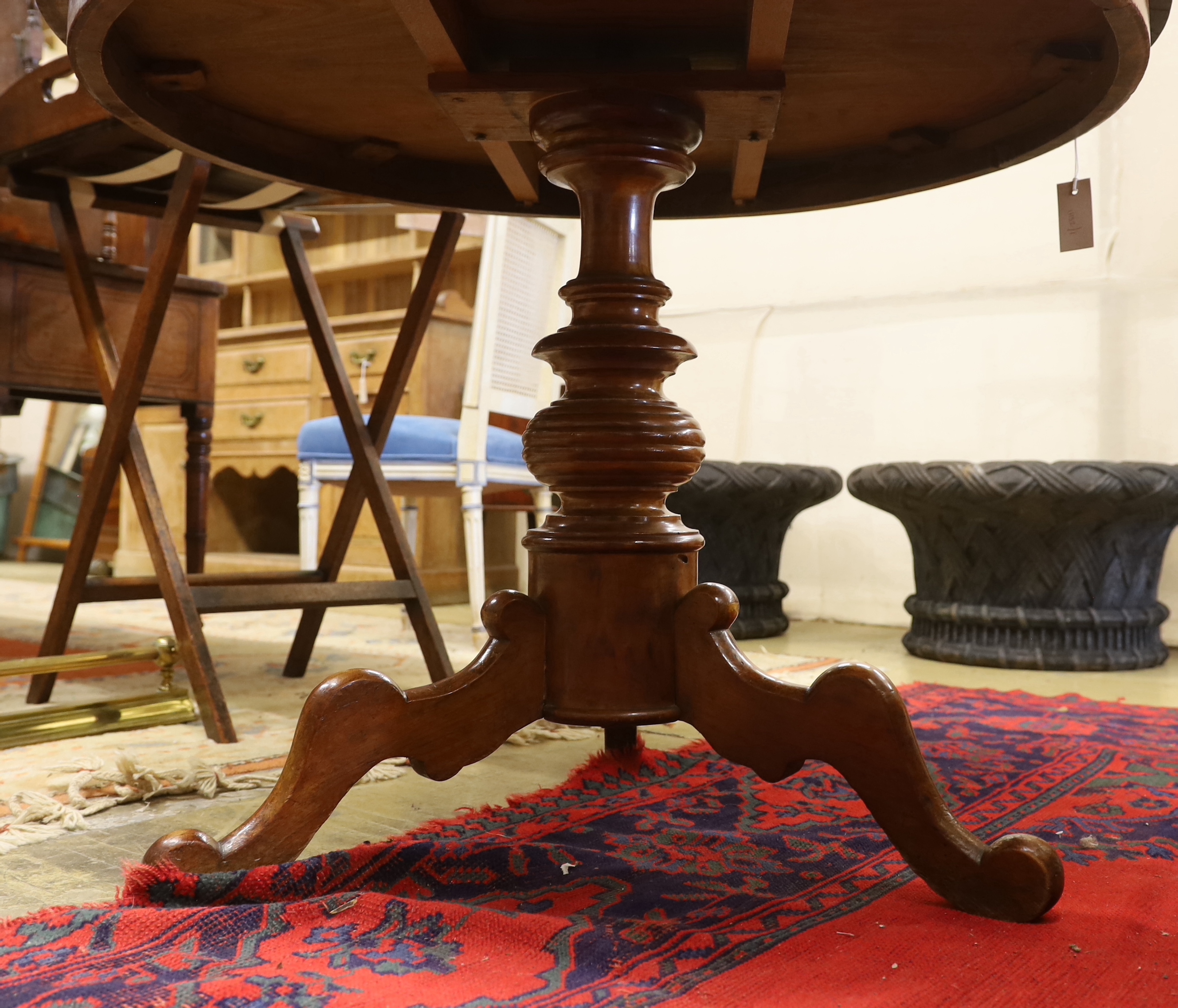 A 19th century French circular mahogany breakfast table, diameter 96cm, height 75cm